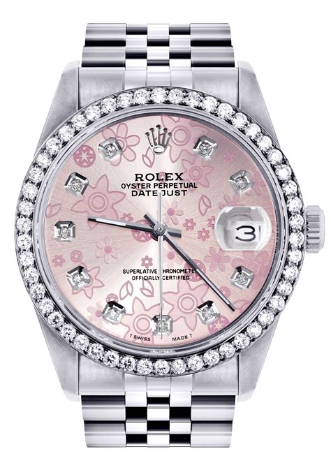 pink flower dial rolex lady datejust band markings|Rolex pink face diamond bezel.